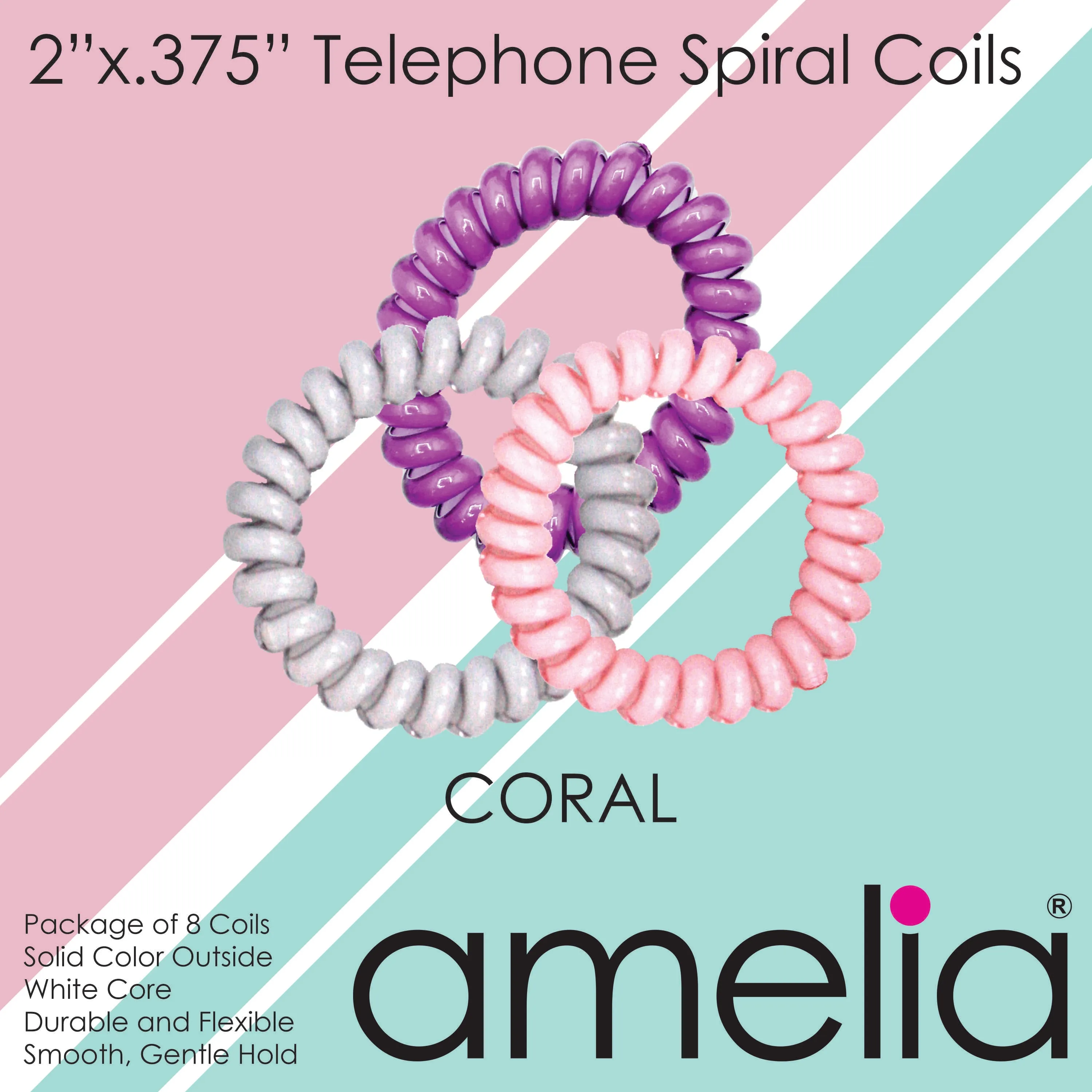 Amelia Beauty Products 8 Medium Elastic Hair Coils, 2.0in Diameter Thick Spiral Hair Ties, Gentle on Hair, Strong Hold and Minimizes Dents and Creases, Coral Blend
