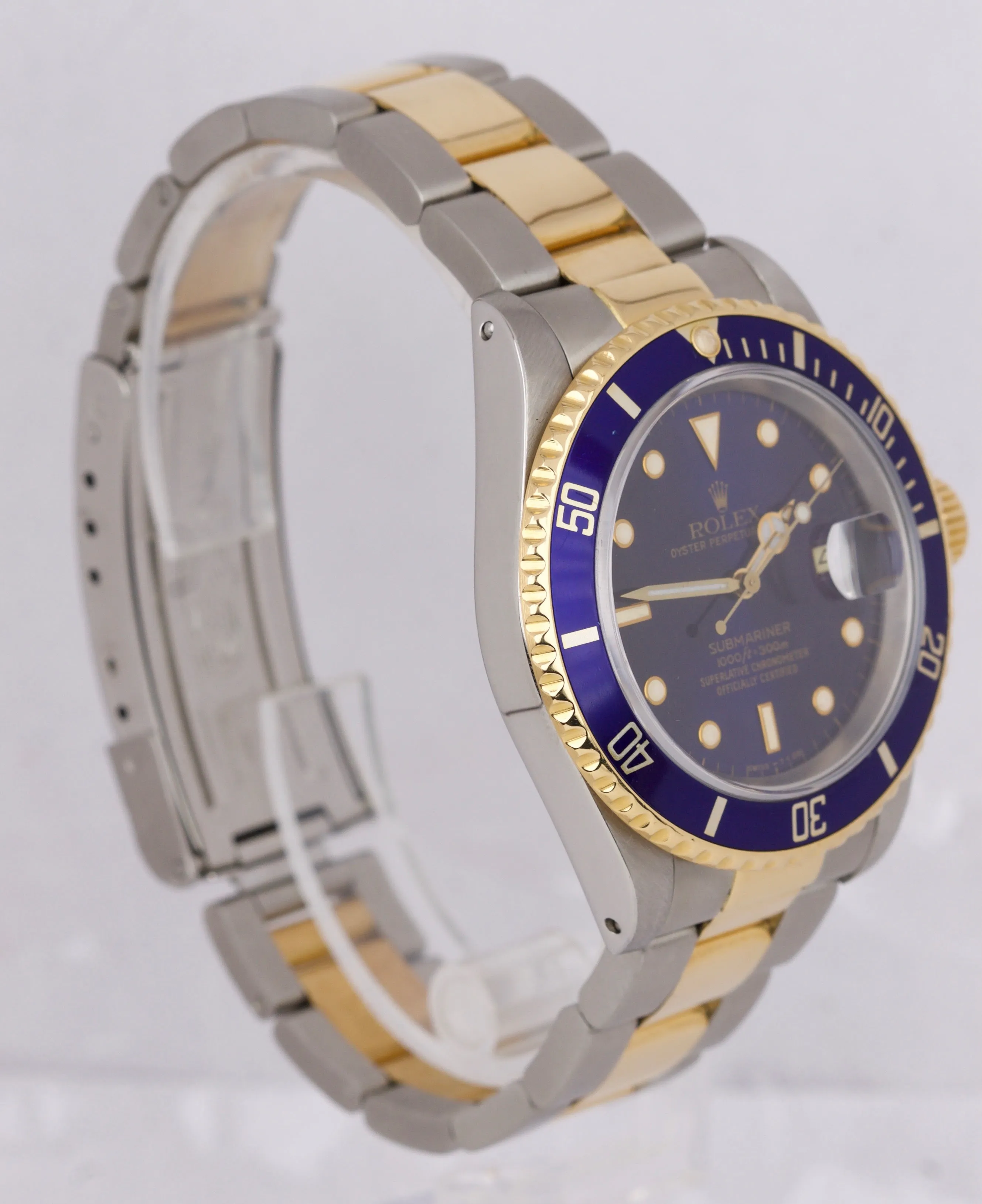 Rolex Submariner Date Two-Tone 18K Gold Stainless Blue 40mm Dive Watch 16613